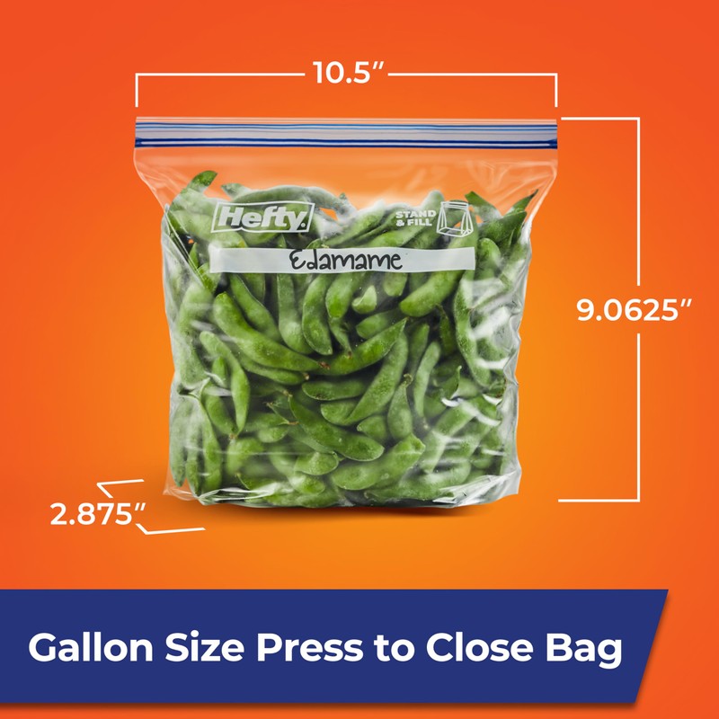 Hefty Press to Close Plastic Freezer Bags, Gallon Size, 20
