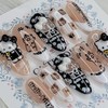 Black Ribbon Meow's handmade nail tips - Oval M /