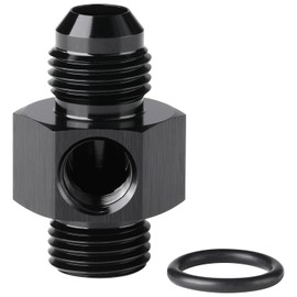Podavelle 6AN Male Flare to 6AN -6 ORB Male with 1/8 NPT Gauge Port Fuel Pressure Fitting Adapter Aluminum Black