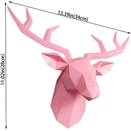 XYQXYQ Geometric Deer Head Wall Sculpture Modern Stag Horn Statue Wall Hanging 3D Stag Horn Decoration Gallery Living Room Wall Resin Animal Head Gift (Pink)