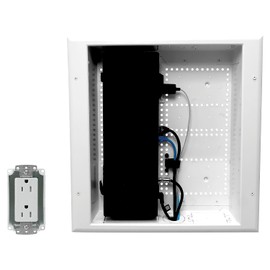 DataComm Electronics 45-8011-1P Multi-Functional Recessed Media Box with Integrated Duplex Power Receptacle For Seamless Home & Office Connectivity Solutions, In Wall Box, Hides TV Outlet & Cables