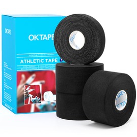 OK TAPE Athletic Tape Finger Tape, Extra Strong Adhesive Sports Tape for Weightlifting, Climbing, Basketball, Volleyball, Black 3 Rolls 1.5" x 15yds and 1 Roll 0.5in x 15yds