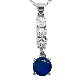 RIZILIA Pendant with 45cm(18") Chain & Round Cut Gemstones CZ [Blue Sapphire] in 18K White Gold Plated, Simple Modern Elegance