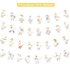 4 Packs Goose Theme Garlands Banner Set – Cute Farm Animal Geese Party Banner Goose Birthday Bunting Decor Farm Animal Themed Party Celebrations for Girls Boys Birthday, Baby Shower Decor