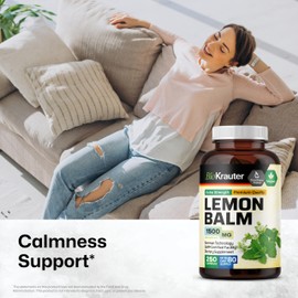 BIO KRAUTER Lemon Balm Capsules 1500 mg - 250 Count - Vegan Melissa Herbal Supplement - Natural Relaxation Support - Lemon Balm Leaf
