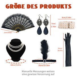 wokdsbl 8 Pieces 1920s Accessories 20s Jewellery Sets for Women 20's Theme Set with Pearl Necklace, Earrings, Tiara, Fans, Gloves 1920s Great Gatsby Theme Party Accessories for Women, Pearl