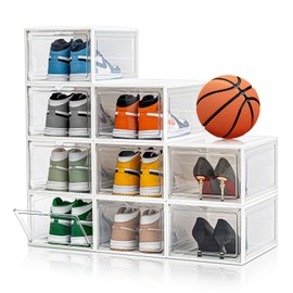 Upgraded X-Large 9 Pack Clear Shoe Storage Organizer,Stackable Shoe Rack for Closet,Plastic Shoe Boxes with Magnetic Door,Shoe Containers For Sneaker Display,Fit up to US Size13
