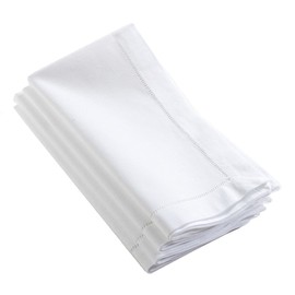 Fennco Styles Handmade Basic Hemstitch Linen-Cotton Napkins 22 x 22 - Set of 4 - White