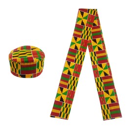 African Kente Pattern Hats Scarf Kufi Hat Ankara Print Cap and Shawl Clothing Stole Sash for Black Men Women 2 Pcs
