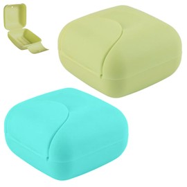 2 Pcs Travel Soap Box Small Size Square Sealed Portable Soap Dish Candy Color Soap Case Container With Lid for Home Outdoor Gym Camping Hiking (Blue+Green)