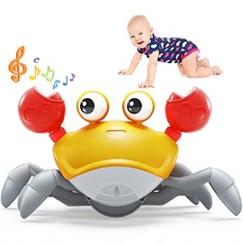 Yeaye Baby Crawling Crab Infant Tummy Time Toys for Kids, Toddler Interactive Learning Development Toy with Automatically Avoid Obstacles, Build in Rechargeable Battery（Orange）