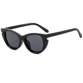 Long Keeper Retro Cat Eye Sunglasses Womens Trendy Gloss Triangle Cateye Sun Glasses Vintage Shades UV400 Protection (Black Grey)