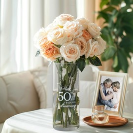 AW BRIDAL 50th Anniversary Wedding Gifts for Couples 50 Years Golden Wedding Anniversary Decorations Couple Gifts Marriage Gifts for Parents Wife Husband Mom Grandparents Glass Flower Vase