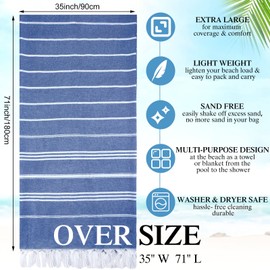 Moukeren 6 Pcs Turkish Beach Towels 35 x 71 Inch Turkish Cotton Travel Towels Quick Dry Sand Beach Towels Large Beach Towels Turkish Towels Travel Towels for Beach, Bath, Pool (Multicolor)