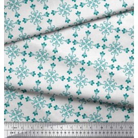 Soimoi Green Poly Crepe Fabric Damask Decorative Print Fabric BTY 42 Inch Wide