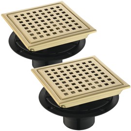 Kuaisailsk 6 Inch Set of 2 Shower Drain 304 Stainless Steel ， Brushed Gold Square Shower Floor Drain Kit with Flange, Removable Cover Grille, Hair Filter for Bathroom, Kitchen, Balcony