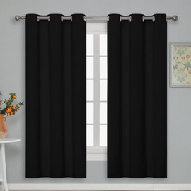 Blackout Curtain with Eyelets, 1 Piece, Blocks 99.99% of Light, Room Divider, Thermal Insulation, Energy Saving, Protects Privacy, UV Protection, Black, Width 42.1 x Length 63.0 Inches (107 x 160 cm)