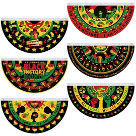 Windkream 6 Pcs Black History Month Bunting Flag African Americans Garden Fan Flag Black History Month Half Fan Banner Decoration for Memorial Independence Day Holiday Indoor Outdoor Yard, 1.5 x 3 ft