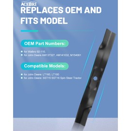 ACEBRI 42 '' mower Blades Fit for John Deere d105 d110 d125 d130 LT160 LA135 42 inch blades for John Deere AM137327, AM141032, M154061 2Pack