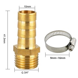 HAFRILY Pack of 5 Brass Hose Connector 10 mm Barb x 1/2 Inch Hose Connection Male Thread Pipe Adapter with 5 Pieces Hose Clamp for Air Hose Gas Hose Water Hose