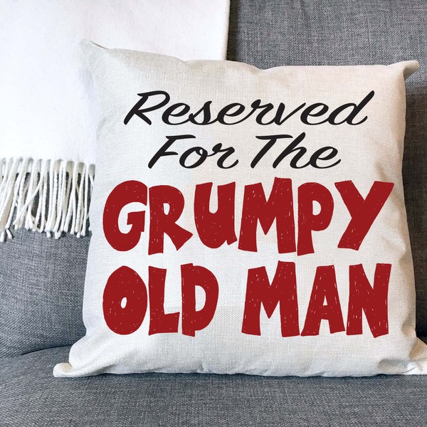 Grumpy Old Man Naturally Woven Linen Style Cushion Cover Pillow Gift Available in Choice of Five Colours