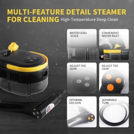 Steam Cleaner with Adjustable Handle High Temperature High Pressure Steam Cleaner with 15 Accessories Portable Steamer for Home Furniture Kitchen Bathroom Grout and Tile (Black)