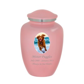 Mainely Urns Homage Medium Custom Photo Pet Cremation Urn for Pet Ashes - Vase Style Pet Urn - 80 Cubic Inch Capacity - Personalization Included (Pink)
