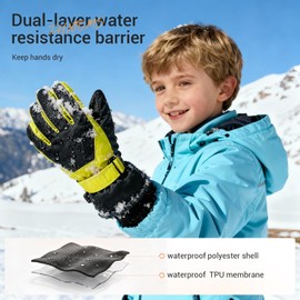ThxToms Kids Winter Gloves Waterproof Ski Snowboard Gloves for Ourdoor Sports, Boys and Girls Cold Weather Bike Gloves
