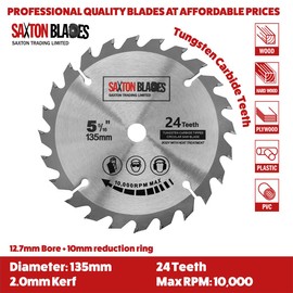 Saxton TCT135MXA TCT Circular Wood Saw Blades 135mm x 12.7mm (10mm) bore for Bosch Makita Dewalt Pack A