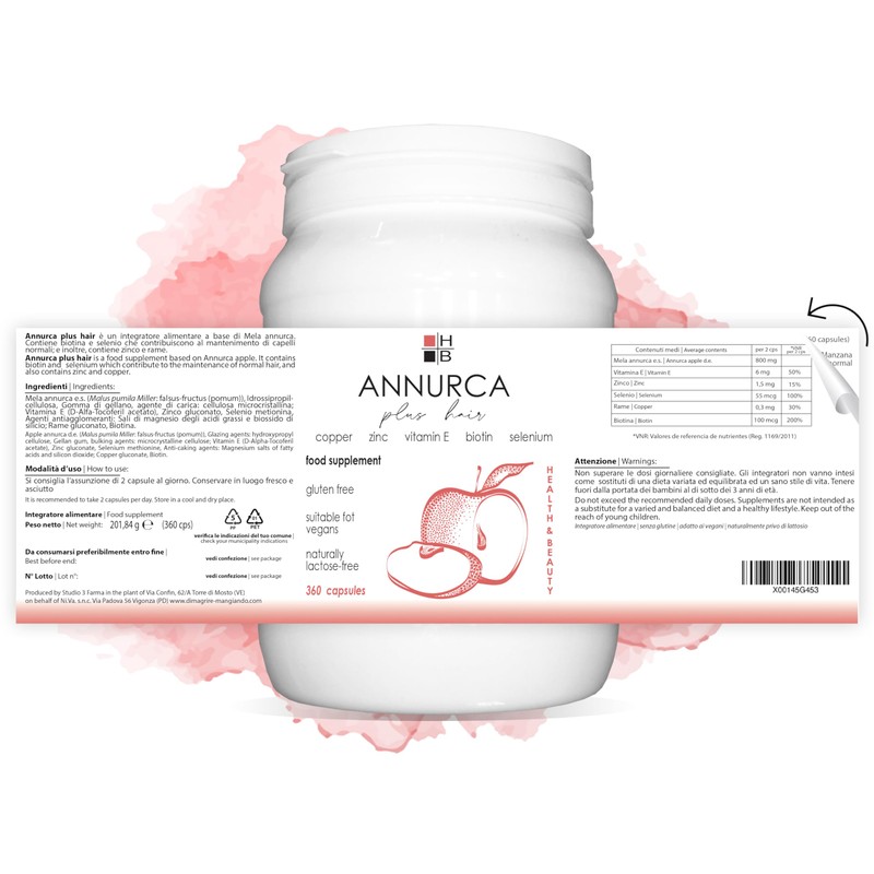 Annurca Plus Hair | 360 Capsules | Dietary Supplement |