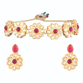 Efulgenz Kundan Bridal Jewelry Indian Jewelry Sets for Women Indian Jewelry Choker Kundan Crystal Floral Necklace Earrings Bollywood Wedding Bridal Set