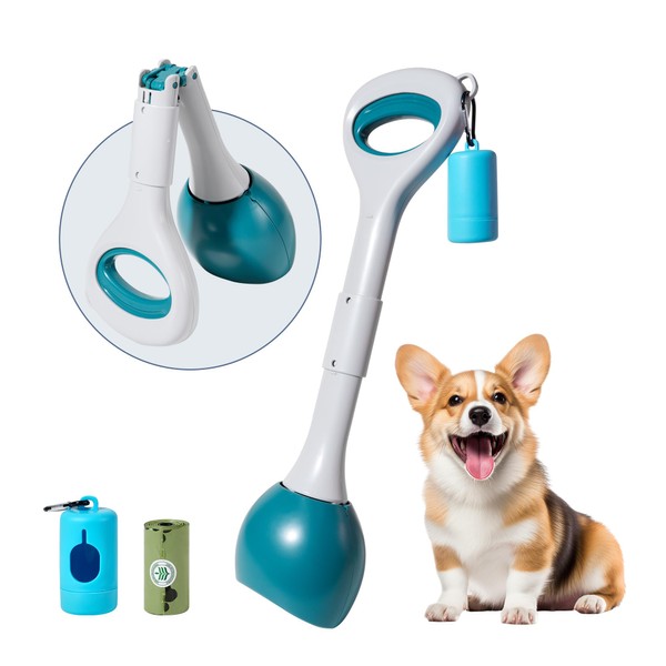 NYEONHRT Portable Pooper Scooper with Bag, 19-Inch Handle, Single-Handed Operation,