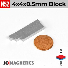 Neodymium Magnet Block 4mm x 4mm x 0.5mm N52 Super Strong Rare Earth Neodymium 4x4x0.5mm - 100 discs
