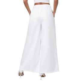 Ystguic Women's Wide Leg Pants with Stretchy Waist and Pockets Zebra Print and Solid Colors Woven Trousers for Casual Office Travel Flowy Lounge Pant Large LW044 White L