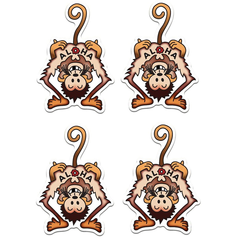 4 pcs Set Monkey Aloha Hard Hat Sticker Funny, 2