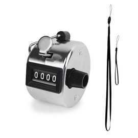 GDMINLO Metal Hand Tally Clicker Counter, 4-Digit Number Count Clicker with Metal Case Mechanical Counter for Coaching, Knitting, Lap, Fishing, Golf and Row with 2-Nylon Lanyard,Silver