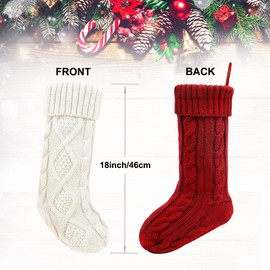 Auoinge Christmas Stockings Cable Knit Christmas Stocking, 4 Pack 18 Inches Large Classic Fireplace Hanging Xmas Stocking, Christmas Decoration for Family Holiday Party Season Decor Cream