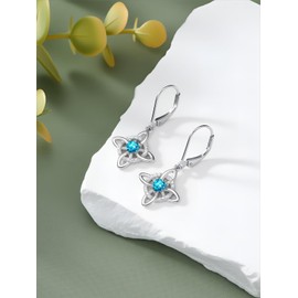 Shusukue Celtic Knot Birthstone Dangle Earrings Blue Topaz Leverback Earrings 925 Sterling Silver Celtic Jewelry for Women Mom (Heart December Birthstone)