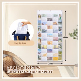 Motiskyy 52 Pocket Greeting Card Display Storage Stand Portable Oxford Fabric Card Display Stand for Vendors Multi Pictures Organizer Postcard Brochure Photos Oxford Fabric Wall Card Hanging Holder