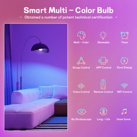 VvLons Smart Light Bulbs with Remote, 16M Colors RGBW Dimmable WiFi Bluetooth Smart Bulbs Led Color Changing Light Bulbs Compatible with Alexa Google Home, A19, E26 9W 800 Lumens Equivalent 60W (4)