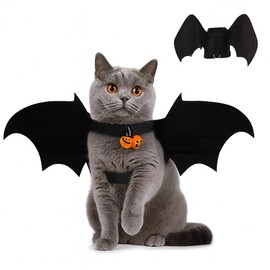 PUBAMALL Disfraces de Halloween para Perros y Gatos, alas de murciélago para Halloween para Gatos pequeños y Perros (Negro, Medium)