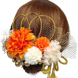 [ULITU] Hair ornament for coming-of-age ceremony, graduation ceremony, hair accessory, dried flowers, artificial flower decoration, mizuhiki cord, hydrangea, dahlia, baby's breath, gold foil, popular