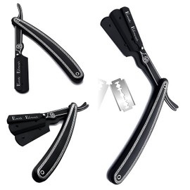 Professional Barber Hair Shaving Razor Straight Edge Folding Knife - Hair Cutting Hair Shaving All Purpose Classic Blade Stainless Steel Barbershop Cut-Throat Folding Knife in Black and Silver