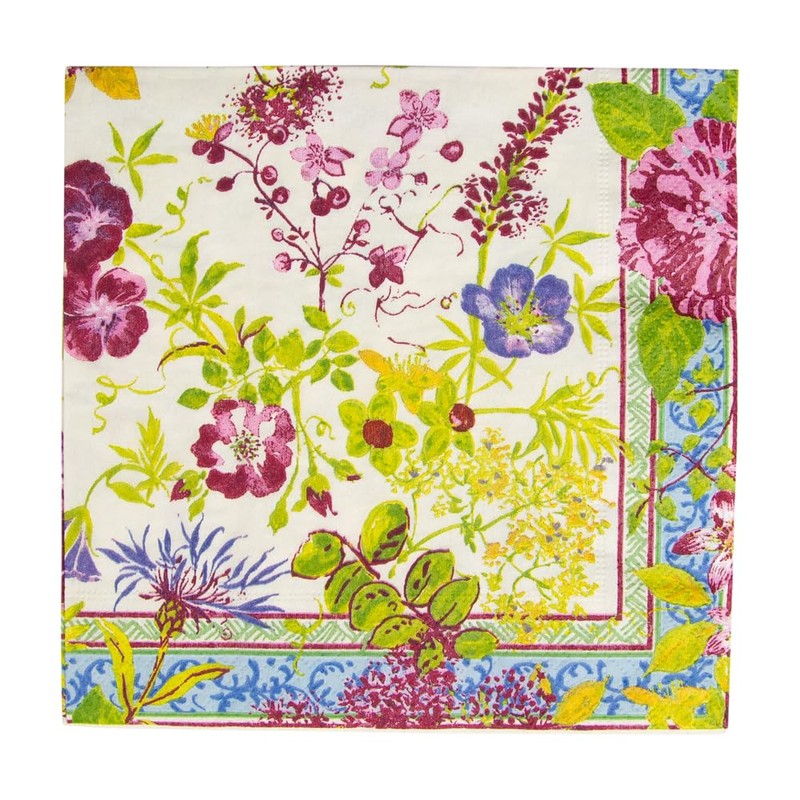 Caspari Mille Fleurs Paper Luncheon Napkins, Green, Pack of 20