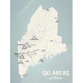Maine Ski Resorts Map 18x24 Poster (Beige & Opal Blue)
