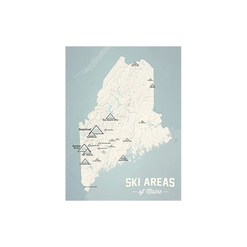 Maine Ski Resorts Map 18x24 Poster (Beige & Opal Blue)