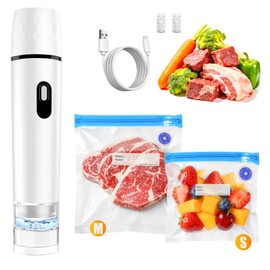 Compact Vacuum Sealer for Food, Vacuum Sealer Machine + 30 Reusable Vacuum Bags - Powerful Handheld Vacuum Food Sealer, Seal Food 12X Fresh Longer, Portable Vacuum Sealer for Kitchen Travel Meal