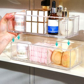 suaywo Set of 3 Removable Cosmetic Make-Up Storage Stackable Transparent Cosmetic Organiser Acrylic for Eyeshadow, Powder Boxes, Blush Bathroom or Bedroom