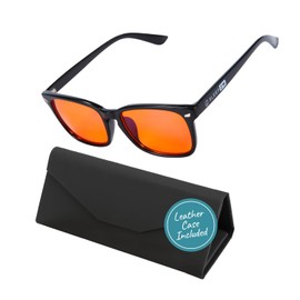 Sleep ZM Blue Light Blocking Glasses for Women + Men - Better Sleep + Anti Eye Strain Protection - Computer Screens & Gaming - Black Wayfarer - 99% Night-time Amber Lens + Foldable Case