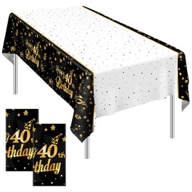Ruisita 2 Pack Black Gold Table Cloth Cover Happy 40th Birthday Tablecloth Party Tablecloths Rectangular Table Cloth Cover for Indoor or Outdoor Parties Birthdays
